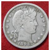 1892 Barber Silver Quarter