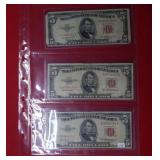 (3) 1953 $5 US Notes