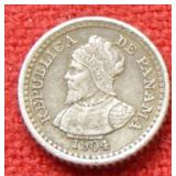 1904 Panama 21/2 Centavos Silver Coin