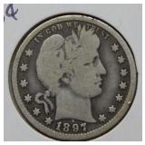 1897 O Barber Silver Quarter
