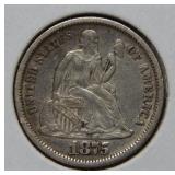 1875 CC Seated Liberty Siver Dime