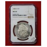 1884 O Morgan Silver Dollar NGC MS64