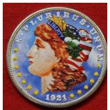 1921 S Colorized Morgan Silver Dollar