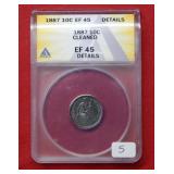 1887 Seated Liberty Dime ANACS EF45 Cleaned