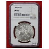 1884 O Morgan Silver Dollar NGC MS63