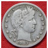 1903 Barber Silver Quarter Coin