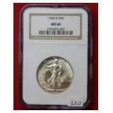 1946 D Walking Liberty Silver Half NGC MS66