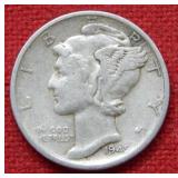 1945 S Mercury Silver Dime "Micro S"