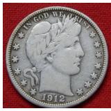 1912 Barber Half Dollar Silver Coin