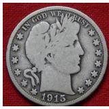 1915 Barber Silver Half Dollar Coin