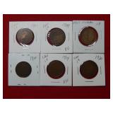 (6) Canada Large Cents 1901-1909-1917-1918-1919 &