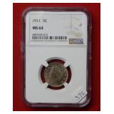 1911 Liberty V Nickel  NGC MS64