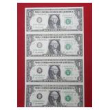 2003 A Uncut Sheet of Four $1 US Notes