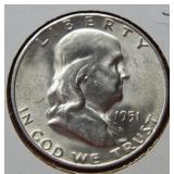 1951 S  Franklin Silver Half Dollar
