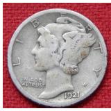 1921 D Mercury Silver Dime