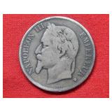 1867 France 5 Franc Silver Coin