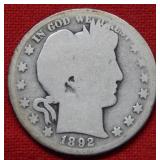 1892 O Barber Silver Quarter