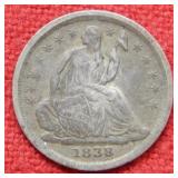 1838 Seated Liberty Half Dime Coin - No Drapery