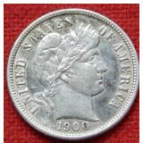 1900 S Barber Silver Dime Coin