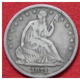 1871 S Seated Liberty Half Dollar Silver Coin