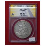 1877 Trade Silver Dollar EF40 Details/Cleaned