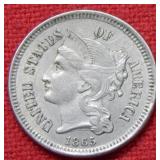 1865 Three Cent Nickel - Graffiti  on REV