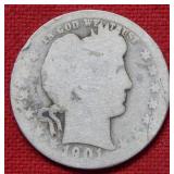 1901 O Barber Silver Quarter