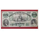 1857 Bank of Louisiana $5 Note