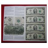1995 Uncut Sheet of Four $2 Notes