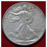 1938 D Walking Liberty Silver Half Dollar -Cleaned