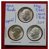1946 PD&S Roosevelt Silver Dimes - Split Bands