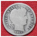 1913 S Barber Silver Dime