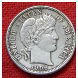 1906 D Barber Silver Dime
