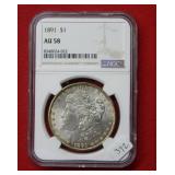 1891 Morgan Silver Dollar NGC AU58