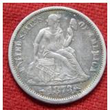 1873 Seated Liberty  Dime with Arrows