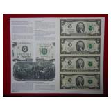 1995 Partial Sheet of $2 Fed Res Notes