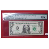 2001 $1 Fed Res Note Chicago IL PMG 65 GEM UNC