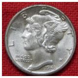 1943 D Silver Mercury Dime - Split Bands
