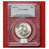 1959 D Franklin Silver Half PCGS MS65