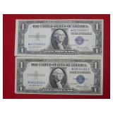 (2) 1935 E $1 Silver Certificates