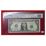 1993 $1 Fed Res Note Richmond VA PMG58 EPQ