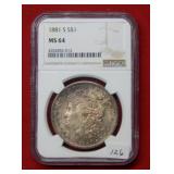 1881 S Morgan Silver Dollar NGC MS64