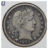 1893 Barber Silver Quarter