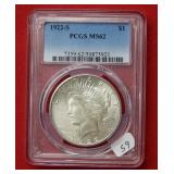 1922 S Peace Silver Dollar PCGS MS62