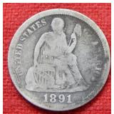 1891 O Seated Liberty Silver Dime