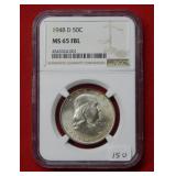 1948 D Franklin Silver Half NGC MS65 FBL