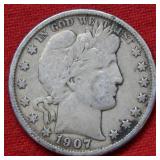 1907 O Barber Silver Half Dollar
