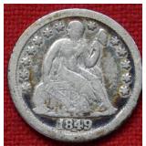 1849 Seated Liberty Silver Dime