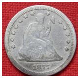 1877 CC Seated Liberty Silver Quarter