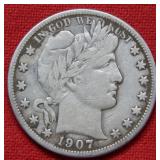 1907 D Barber Half Dollar Coin
